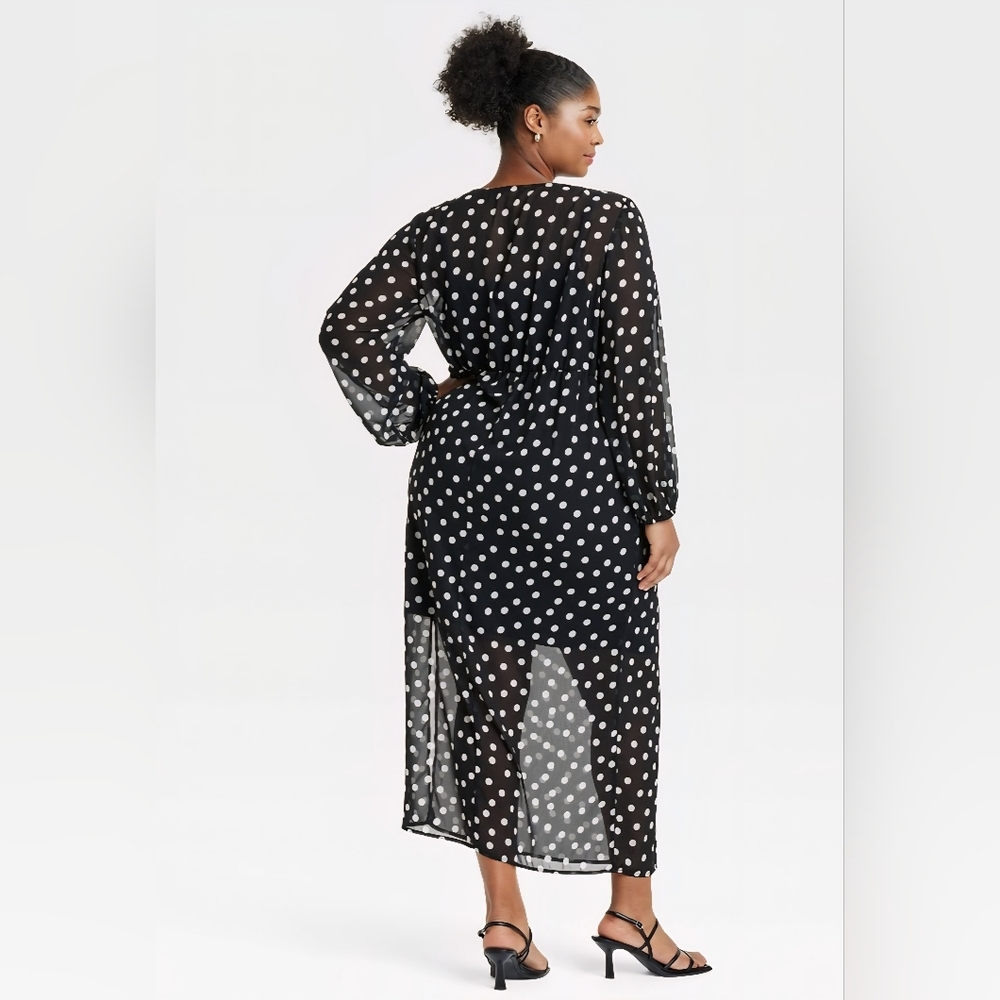 AVA & VIV Balloon Long Sleeve Maxi Shift Dress-M Black Polka Dots NWT SZ 2XL: - Picture 2 of 7
